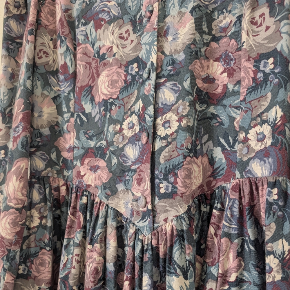 Vintage 80s Laura Ashley Floral Print Long-Sleeve Dress, Cotton/Wool Blend - Picture 4 of 12